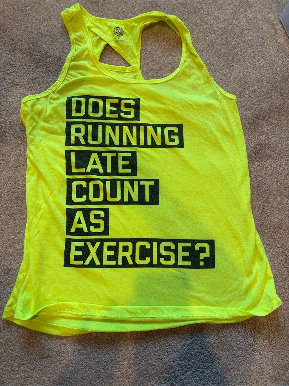 SO Neon Yellow Racerback Tank with Black Graphic